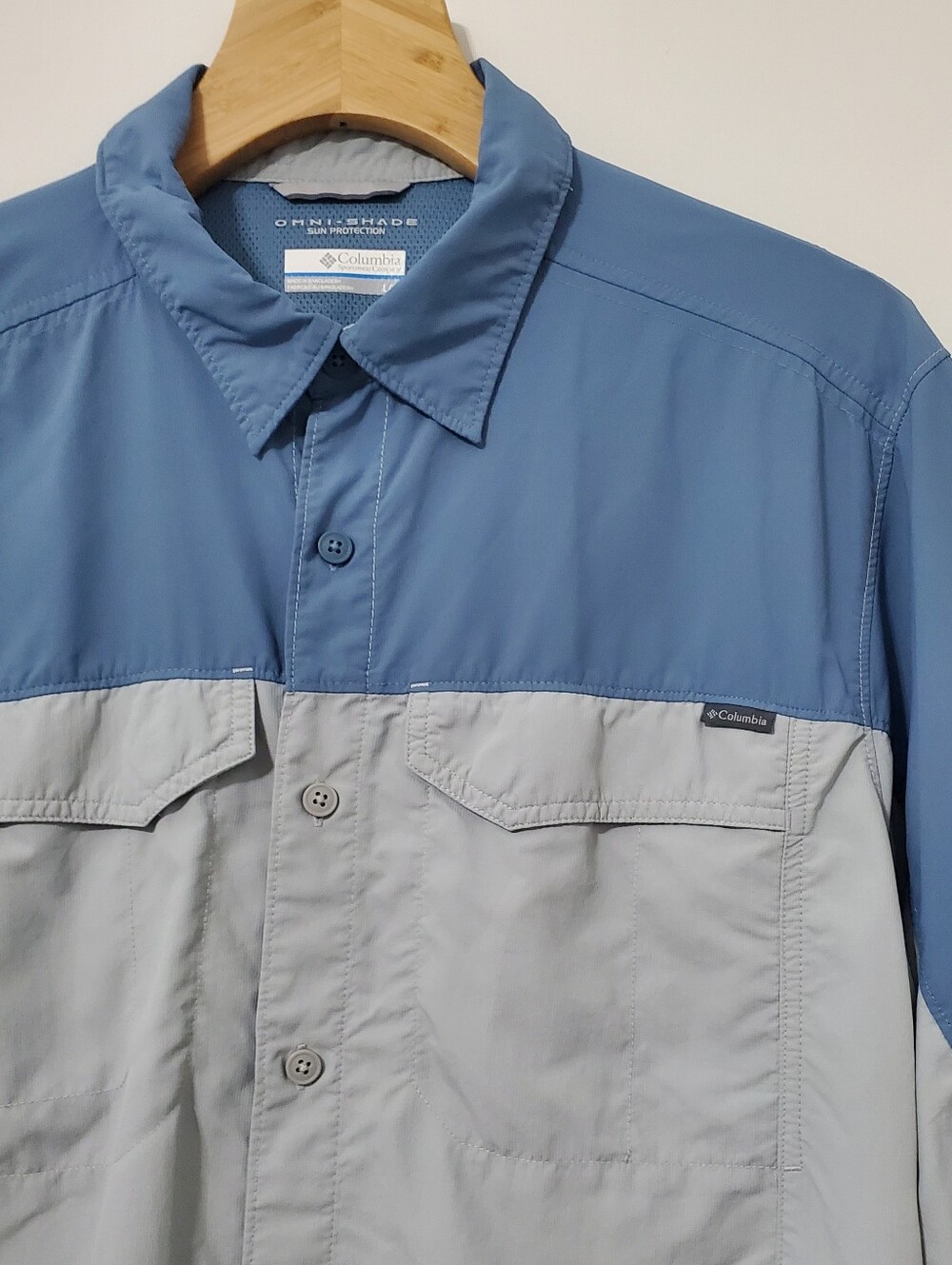 Columbia OmniShade Two-Tone Blue and Light Gray Long Sleeve Shirt Mens  Large - Picture 2 of 8
